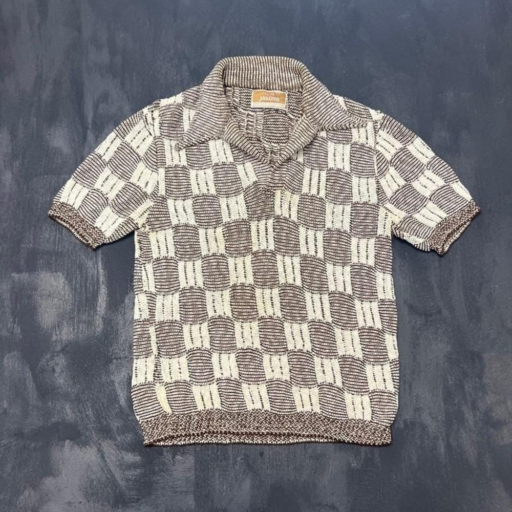 Vintage Jantzen Polo Shirt Mens Medium Brown 1970s Sweater Short Sleeve USA‎